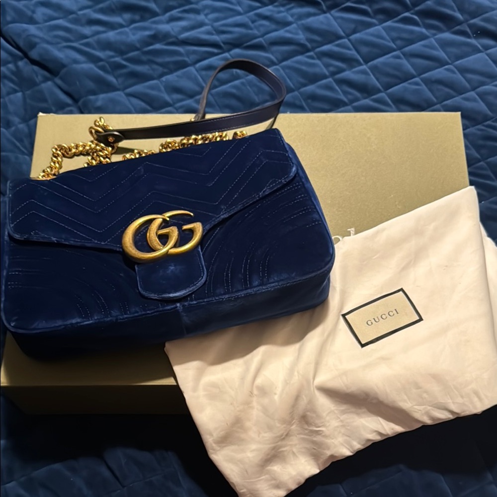 Gucci Blue Velvet Shoulder Bag
